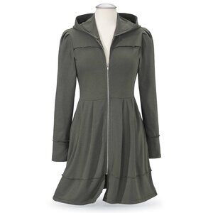 Hooded French Terry Jacket Dress with Zip Front in Juniper